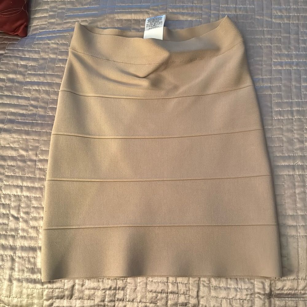 Bcbgmaxazria Tan Oatmeal Bandage Mini Skirt Medium